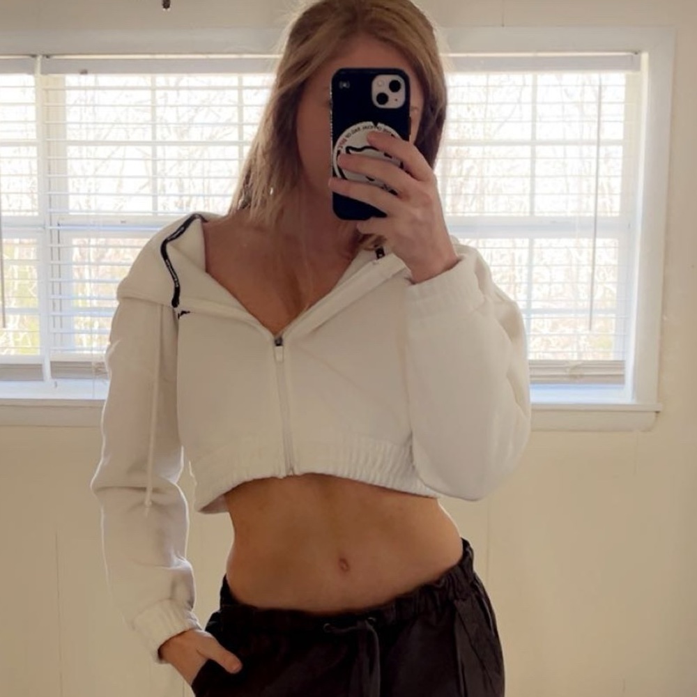 White Cropped Alphalete Hoodie